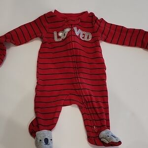 Carter's Red Striped Footie with Bear Details